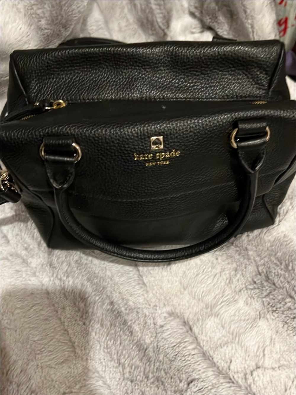 kate spade Black Pebbled Leather Satchel with Gold Logo